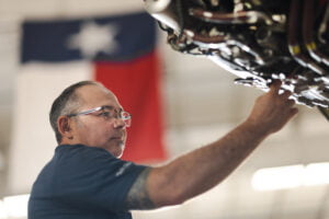 Inspection of jet engine.